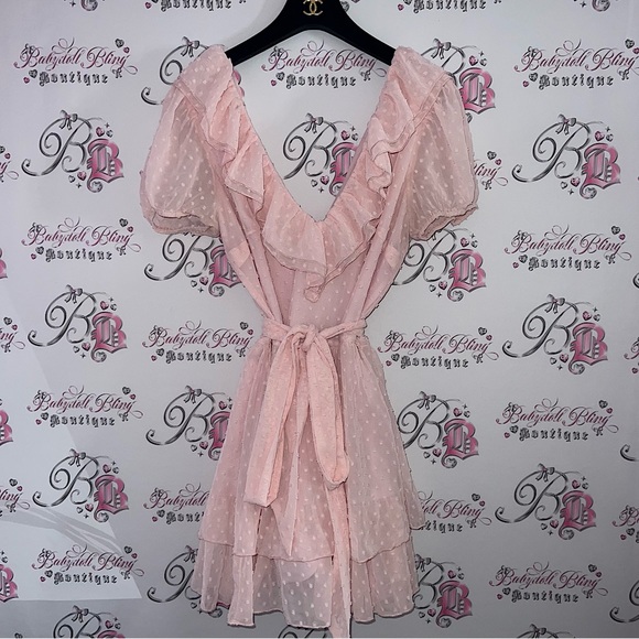 Dolls Kill Dresses & Skirts - Sugar thrillz dolls kill dress soft regal spotted 3D dotted pink ruffle frill